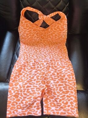Girls' Orange Leopard Print Active Shorts Romper